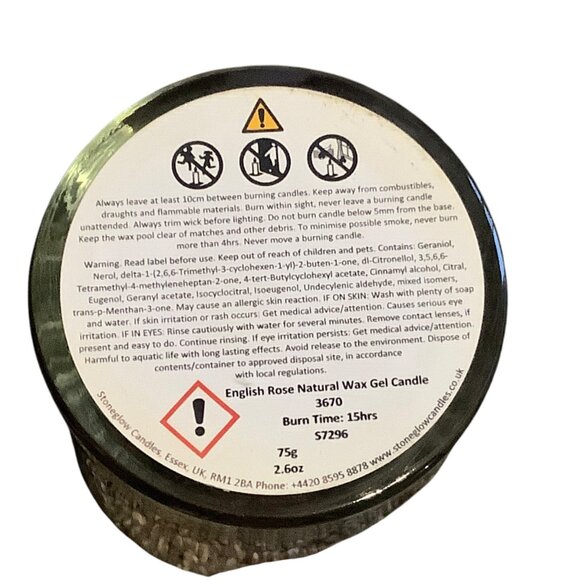 Stoneglow Scented Candle English Rose Natural Wax Gel Hand Poured in UK 2.6 oz - Picture 4 of 6